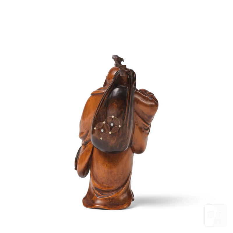日本 明治/昭和時代 黃楊木錯銀錯螺鈿菩提達摩像 | STATUETTE DE BODHIDHARMA EN BUIS ET INCRUSTATIONS EN NACRE ET ARGENT - 图9